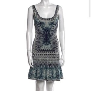 Herve Leger fit n flare blue print dress size small